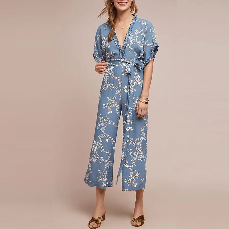 2019 Новинка весны модные женские комбинезоны с принтом оборудованная талии