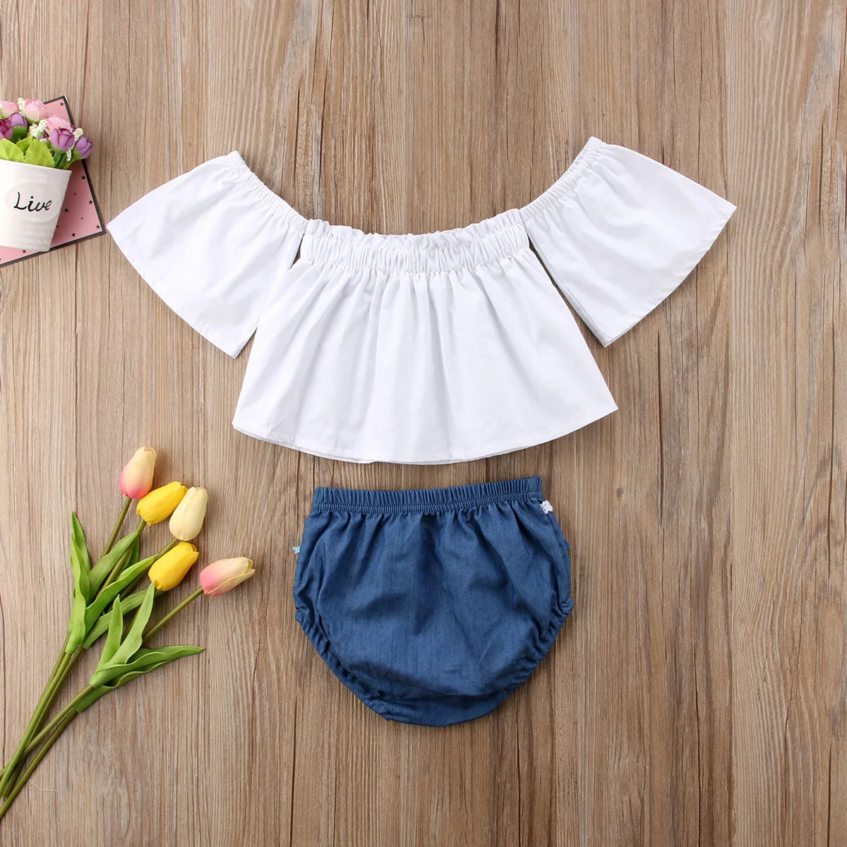 

Newborn Baby Kids Girls Off Shoulder Crop Tops Tassels Shorts Two pieces Outfit Summer Clothing Sets