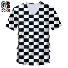 Футболка OGBK мужская с V-образным вырезом, крутая сетчатая Повседневная рубашка с 3D рисунком, подходит для фитнеса и тренировок, черный и белый цвета, 7XL