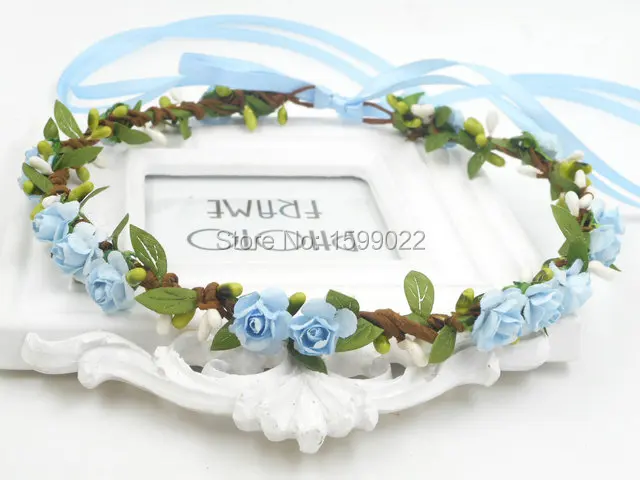 

Bridal Flower Crown Headband Woodland Hair Garland Jewelry Bride Headdress Rustic Wedding Hairband Light Blue Gloral Head Wreath