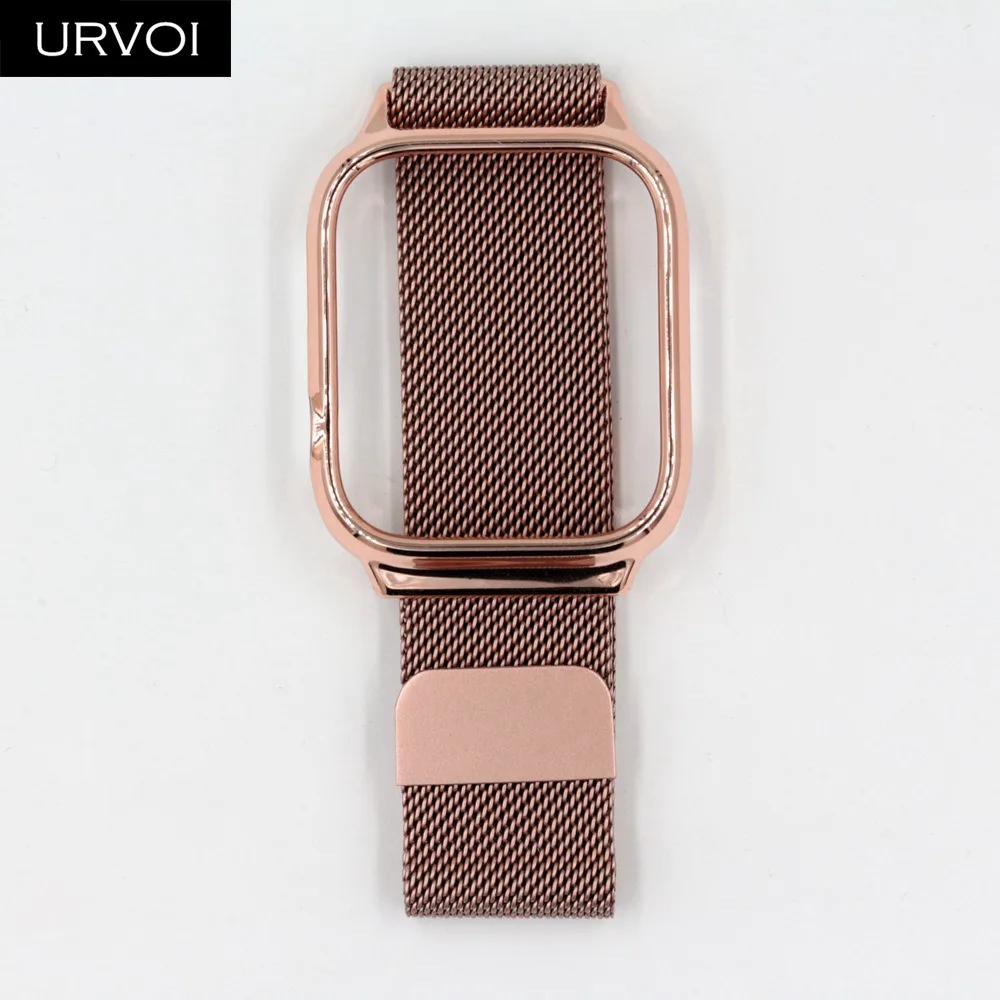 Pink gold URVOI Миланская петля для Apple Watch band Series 4 ремешок для iwatch Магнитная Пряжка из нержавеющей стали с защитой корпуса ПК - Цвет ремешка: Pink gold