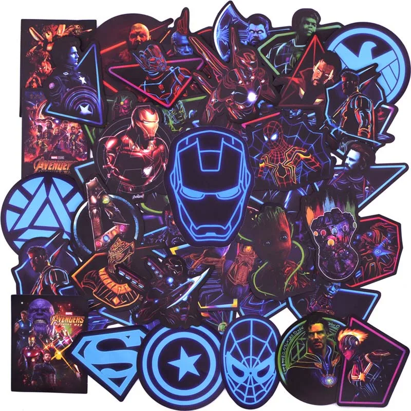 Neon Super Hero 50 шт. наклейки "Мстители" для багажа ноутбука Наклейка скейтборд супер наклейки герои велосипед мотоцикл холодильник бомба JDM крутая наклейка - Цвет: Neon Super Hero