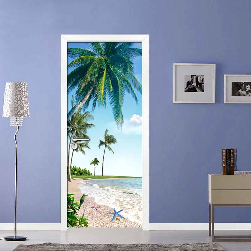 Пляжное кокосовое дерево 3D фото настенная бумага дверь роспись Гостиная Ванная