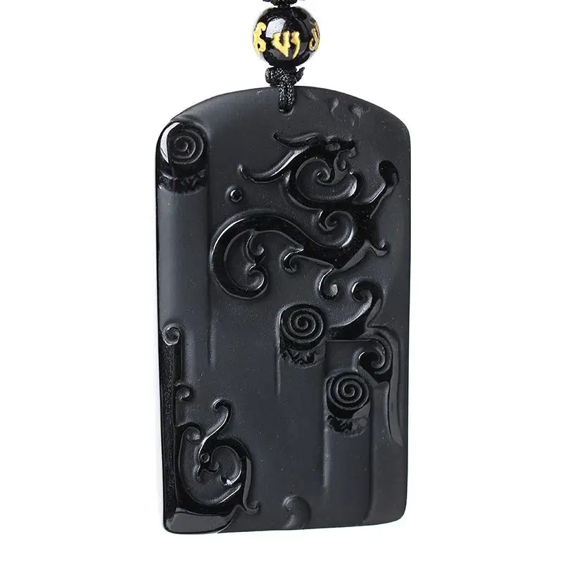 Прямая доставка натуральный Резной Черный Дракон из обсидиана счастливый амулет