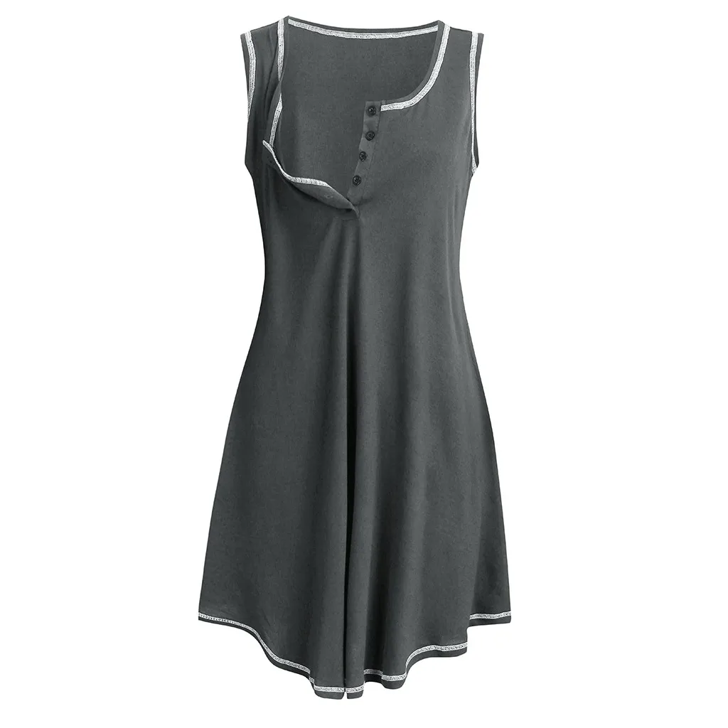 2019 Women's Maternity Sleeveless Casual Button Up Nursing Baby Nightgown Solid Color Breastfeeding Sleepwear Dress for Pregnant | Мать и