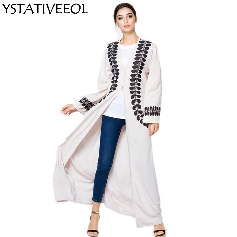 Мусульманское Открытое платье абайя элегантное хлопчатобумажное белье кардиган