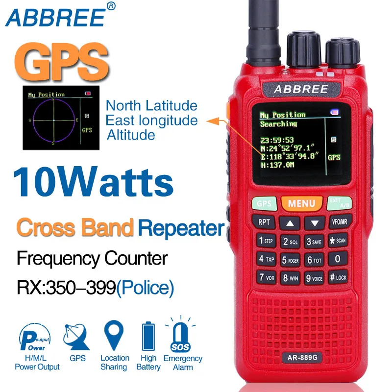 ABBREE AR-889G 10 Вт gps рация 3000 мАч SOS 999CH Ночная подсветка двухдиапазонный ретранслятор для охоты CB радио