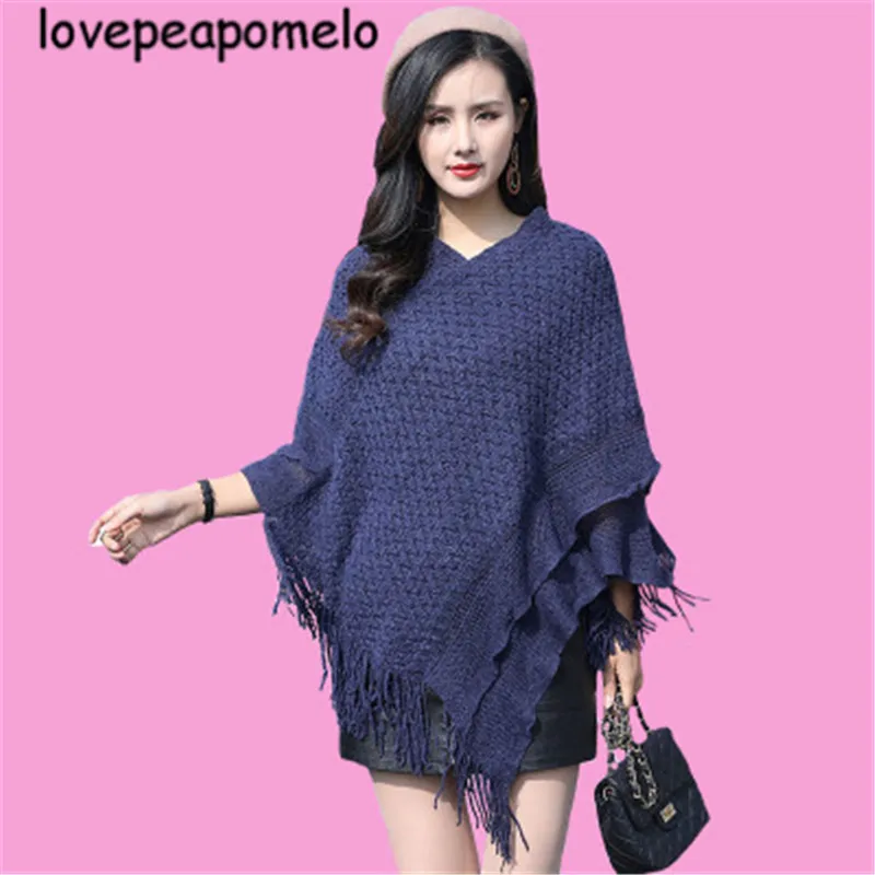 Spring Autumn Knitted Sweater Large Size Women's Costumes Vintage Patchwork Shawl Loose Tassel Batwing Sleeve Pullover J319 | Женская