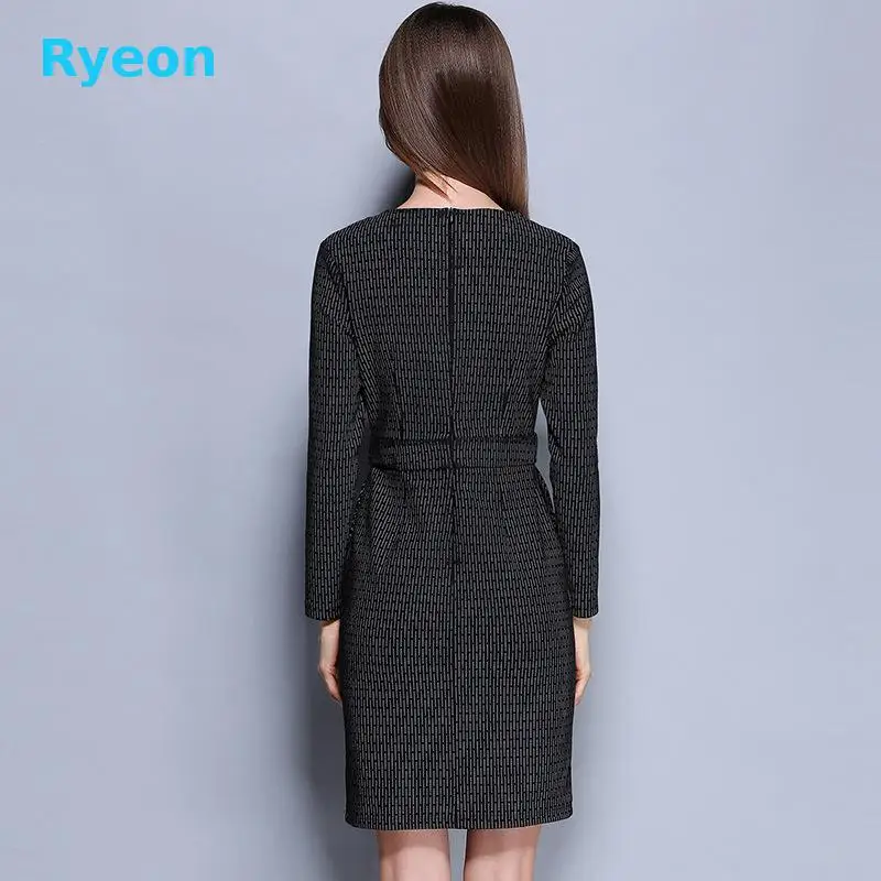 2016 European Ryeon Fashion Women Dress Turn-down Collar Slim Striped High Quality Simple Style Belt Free Shipping | Женская одежда