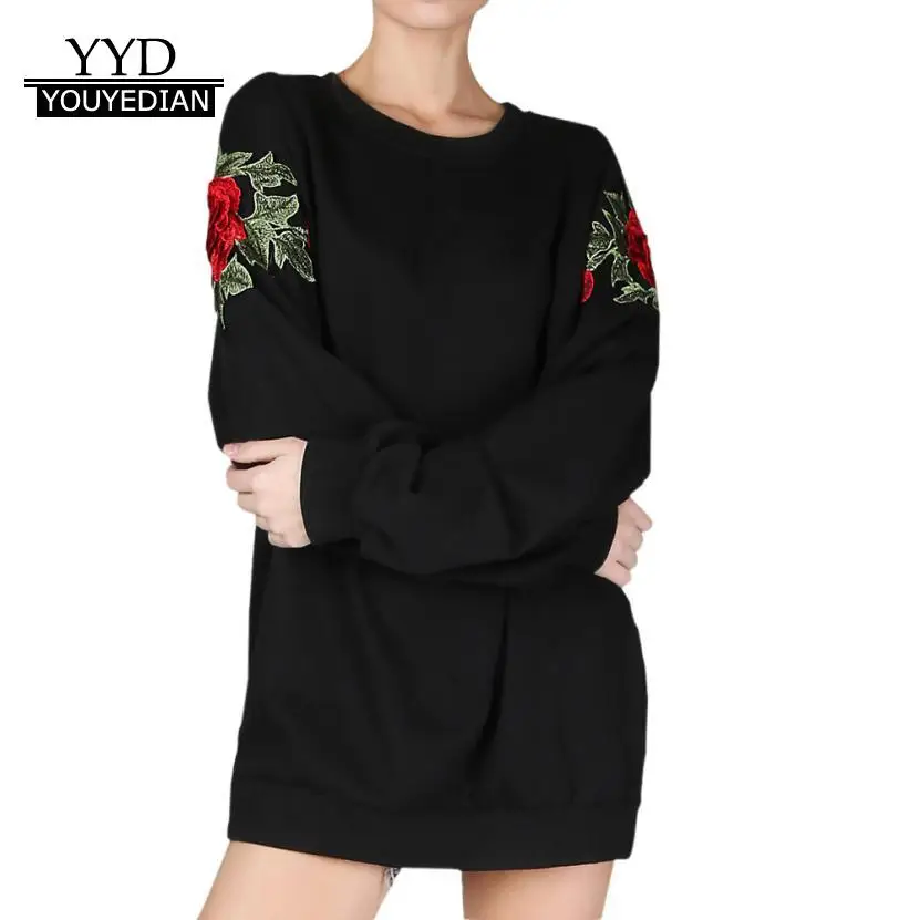 Женские кофты с длинным рукавом Аппликации твердые вышитые цветы Толстовка