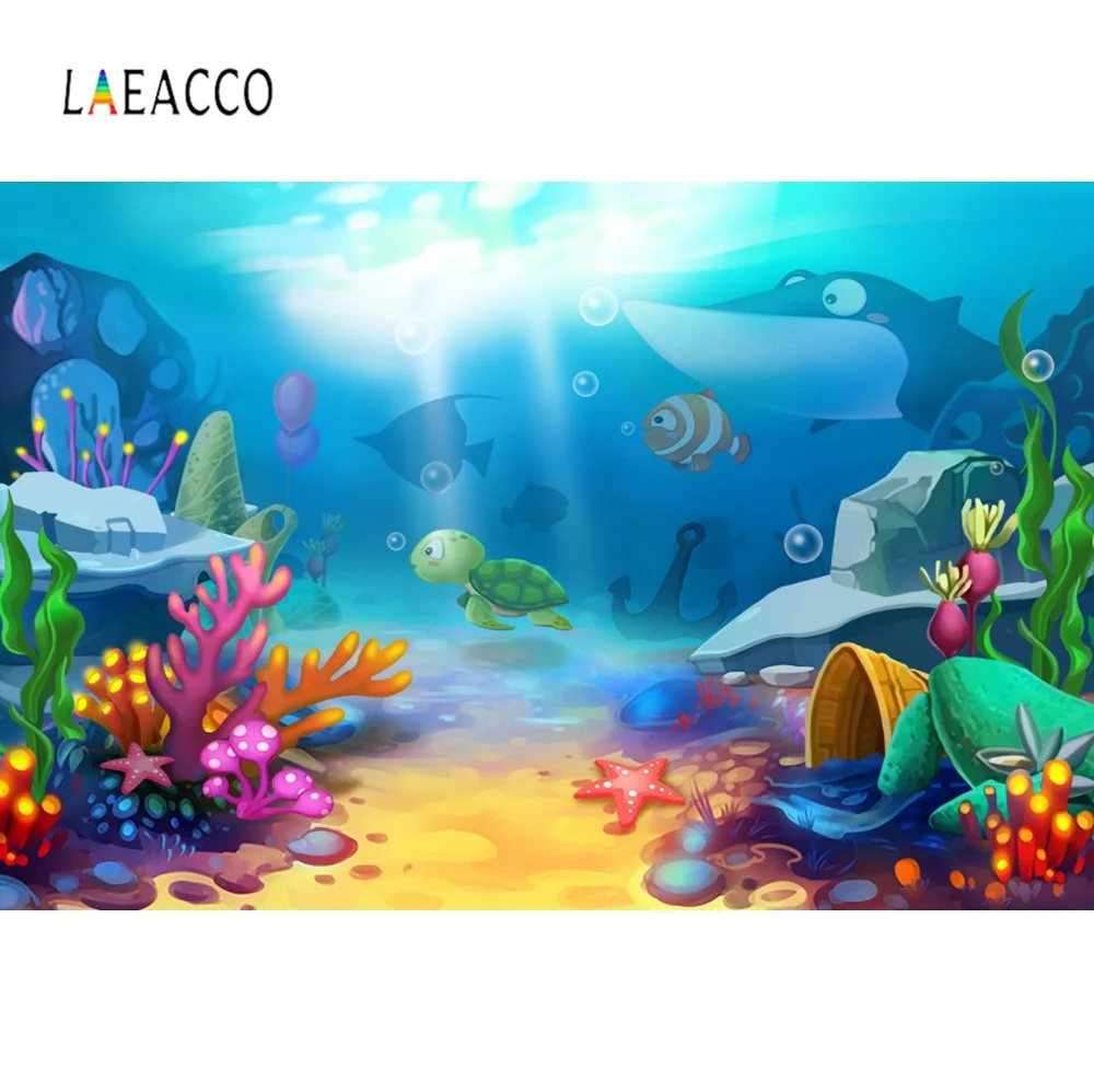 Laeacco морские рыбки фоны коралловый корпус подводный ребенок день рождения ребенок плакат фото фоны фотосессия Фотостудия