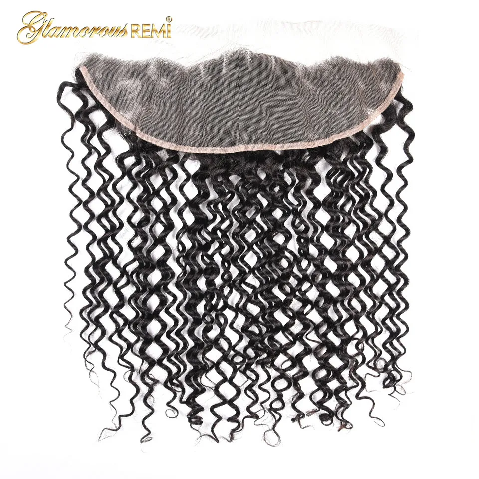 Lace Frontal Closure Indian Hair Jerry Curly 13x4 Free/Middle/Three Part Human With Baby Natural Color 8-20 | Шиньоны и парики