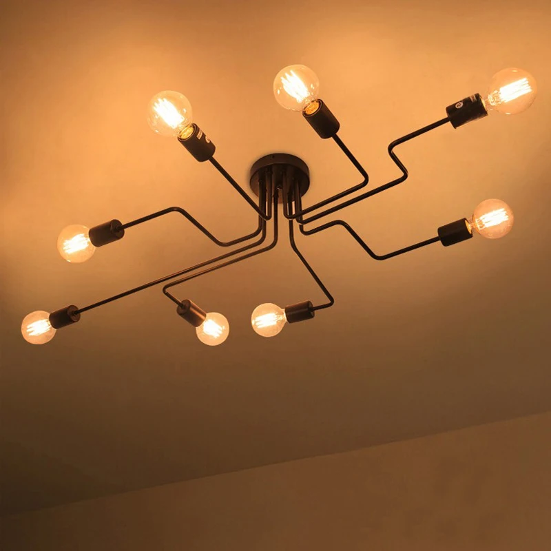 

Black LED Chandelier Lighting Retro Style Industrial Kitchen Living Room Black Avize Modern Decorative Lighting