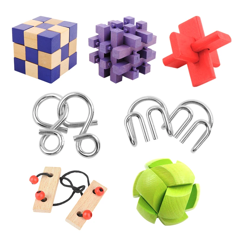 MITOYS 7 шт. замок 3D деревянные классические IQ деревянные головоломки ум головоломки заусенцев игры игрушки для взрослых детей