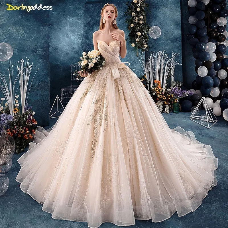 Vestidos De Noiva бальное платье без бретелек Золотое кружевное большого размера