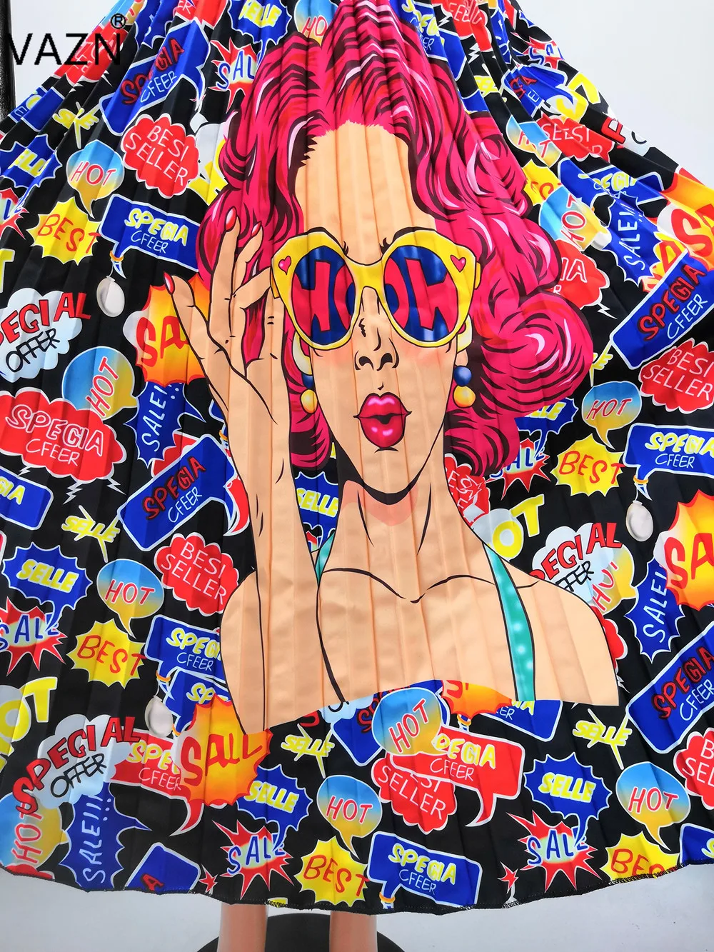 Женские шифоновые плиссированные юбки VAZN свободные с принтом лица из