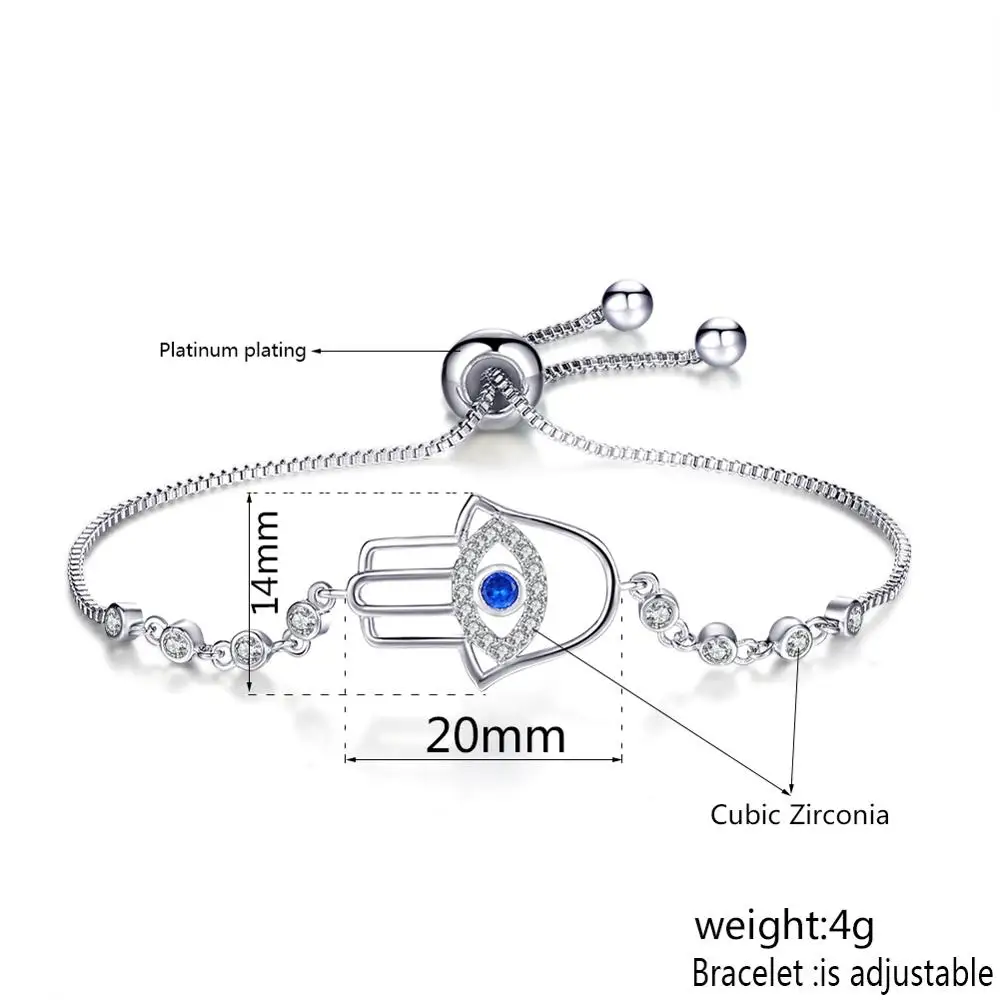 Devil Eye Jewelry Zircon Adjustable Bracelet Women's Fashion Palm Shape Ladies | Украшения и аксессуары