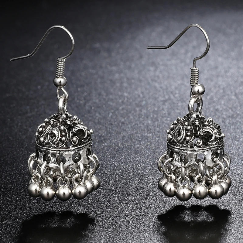 Женские винтажные серьги Jhumka индийские цыганские украшения серебристого цвета в