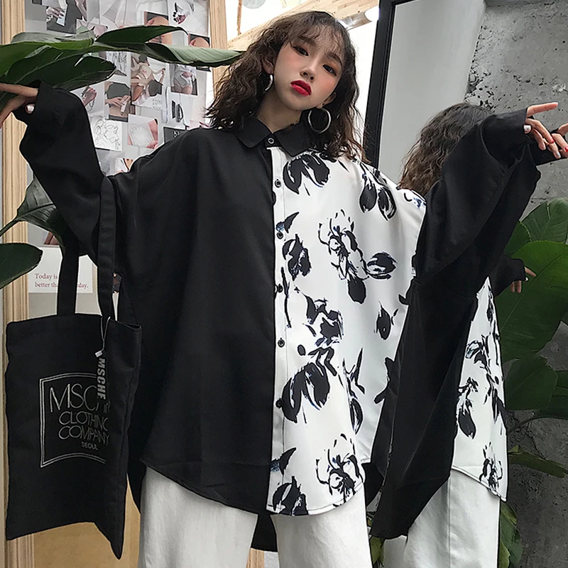 Весенняя шикарная женская одежда Harajuku стиль блузки принт корейский bf блузка из