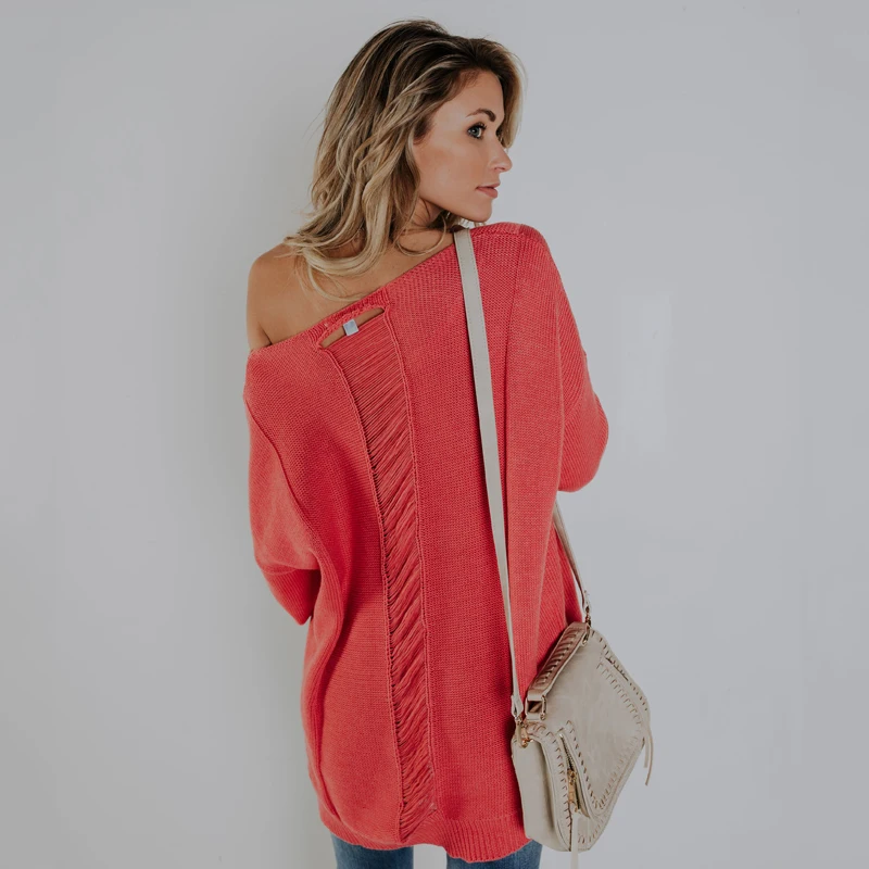 2018 Autumn Sweaters Batwing Sleeve Oversized Orange Sweater Winter Knitted Pullovers Women Sexy Back Hollow Out Jumper | Женская одежда
