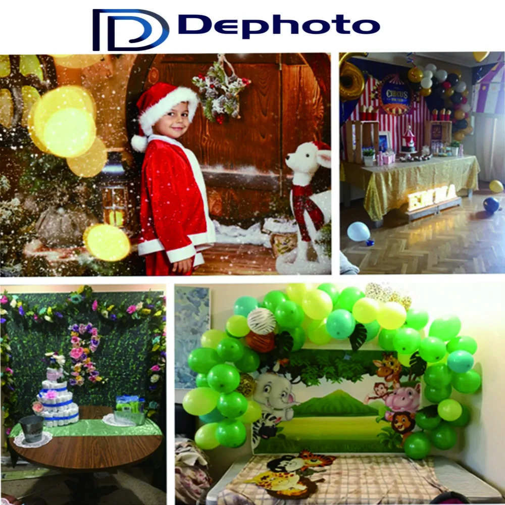 

Dephoto Christmas Background Snowman Wooden House Christmas Tree Decoration Photography Backdrops Photocall Photo Background
