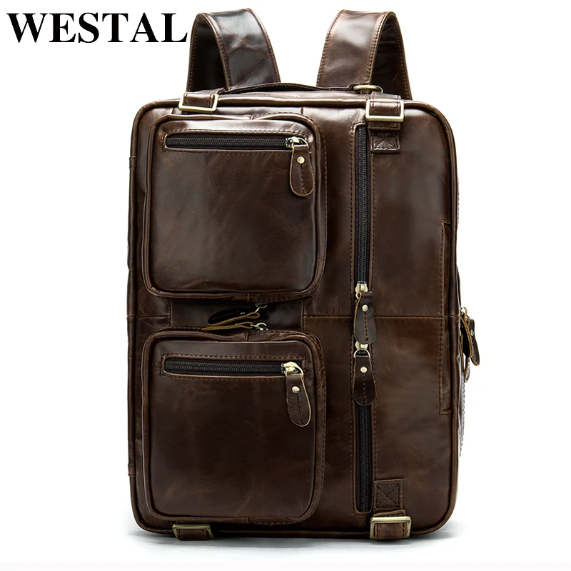 Рюкзак WESTAL мужской из натуральной кожи многофункциональный ранец для ноутбука