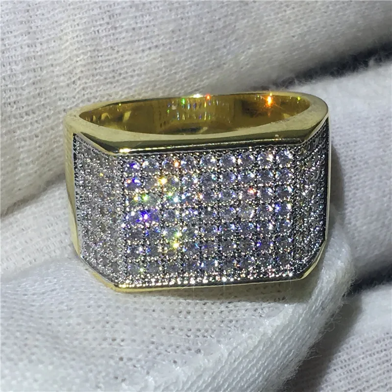 Handsome male ring Pave Setting 119pcs AAAAA Cz Yellow Gold Filled 925 silver Engagement wedding band for men Jewelry Gift | Украшения и