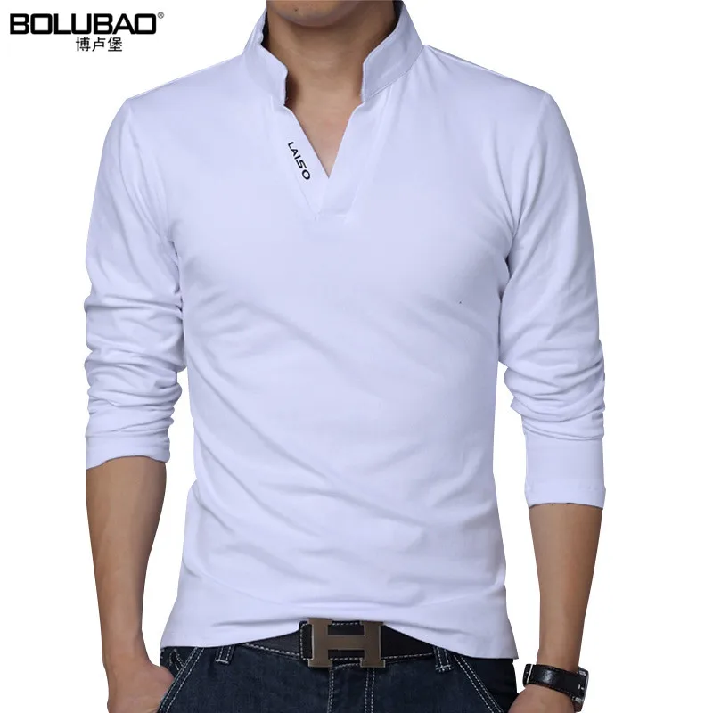 Мужская приталенная рубашка поло BOLUBAO однотонная Повседневная с длинным рукавом