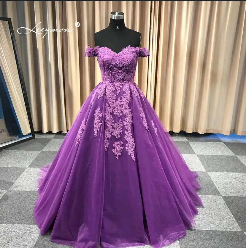 Purple 617 Leeymon На Заказ Роскошь С Плеча Кружева Вечерние Платья Бальное Платье Вечернее Платье Вечернее Платье Плюс Размер - Цвет: Purple 617