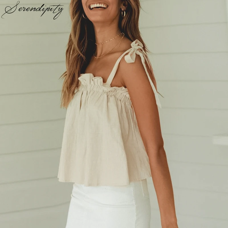 SRDP женский топ на бретельках с рюшами каждый день летний шнуровке укороченный caims