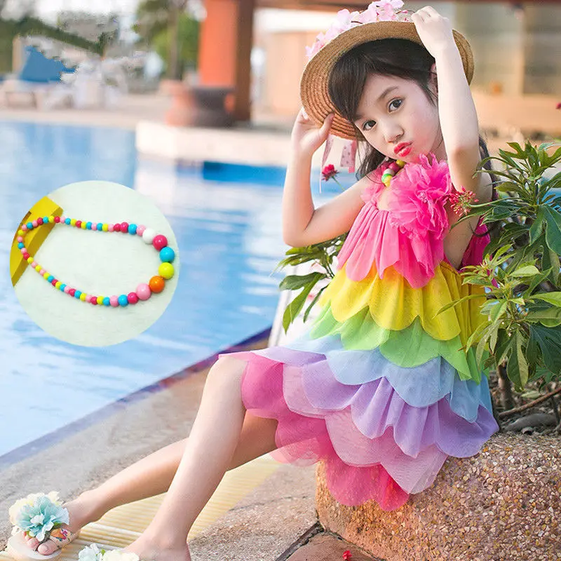 Children's summer dress barn vacation beach little girl apparel baby rainbow seaside foreign princess for girls | Детская одежда и