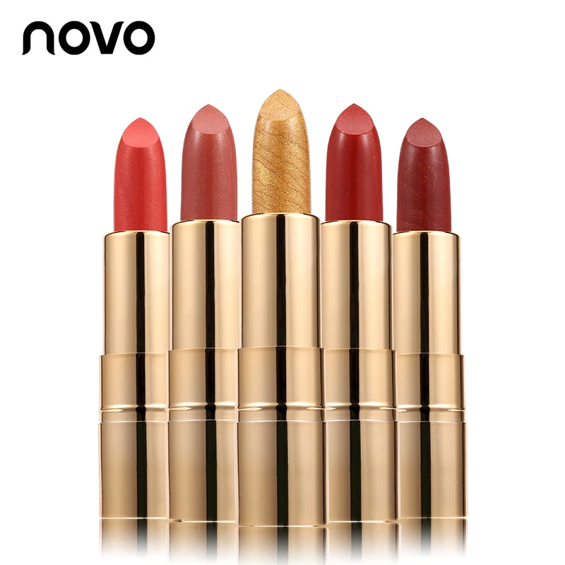 NOVO Brand, 6 цветов, Золотая Глянцевая Помада для губ, макияж, стойкая румяна, тени для век, водостойкая, питает, мерцает, румяна, блеск, помада