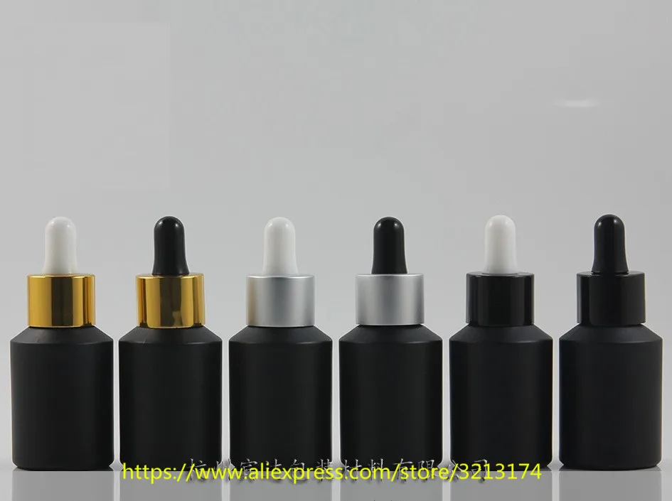 Оптовая продажа 30 мл черная матовая бутылка с алюминиевой крышкой капельницы