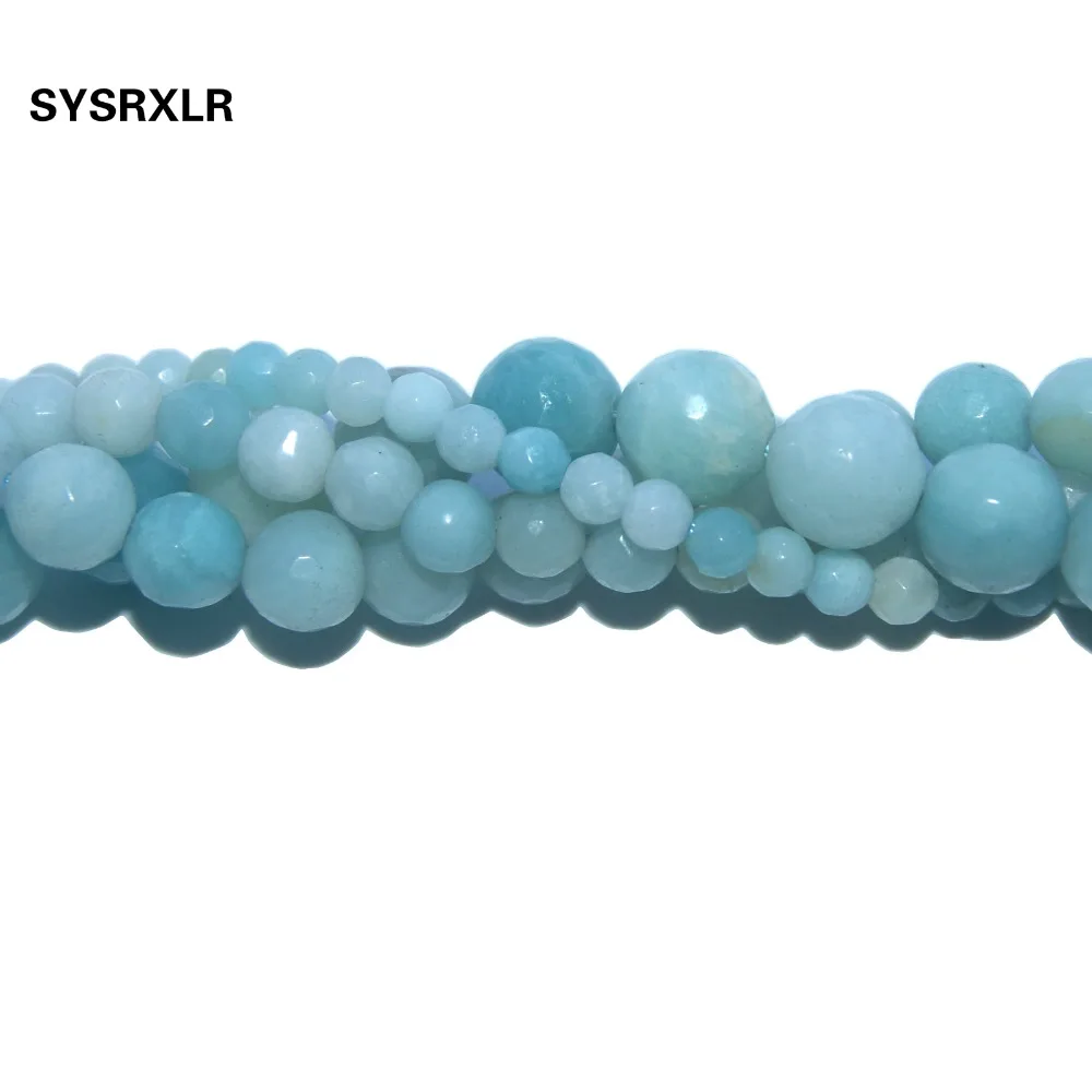

Free Shipping Faceted Natural Stone Amazonite Loose Beads For Jewelry Making Charm DIY Bracelet Necklace 4 6 8 10 MM Strand 15''