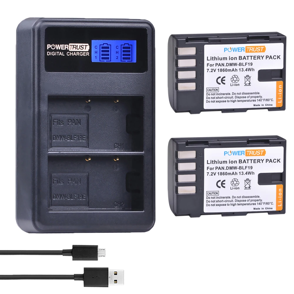 2 шт. 1860 мАч DMW BLF19E BLF19 камера батарея + ЖК дисплей двойной USB зарядное устройство