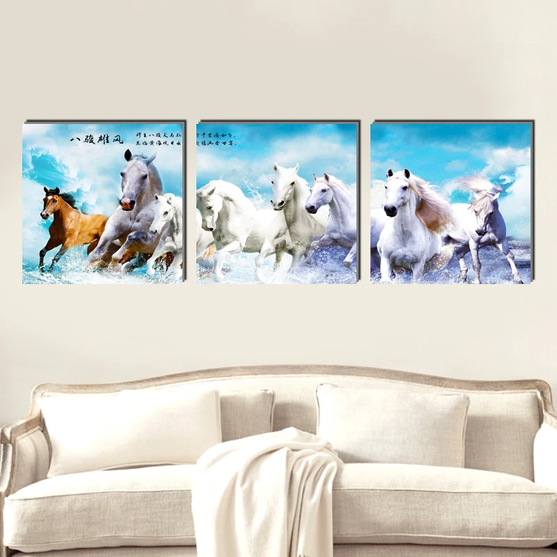 Horse animal Chinese style square canvas painting classical art prints 3 psc country wall pictures for bedroom lobby shop study | Дом и сад