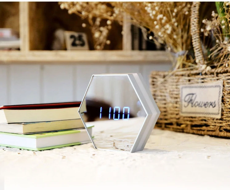 Новинка 2017 светодиодный зеркальный цифровой будильник ночсветильник термометр