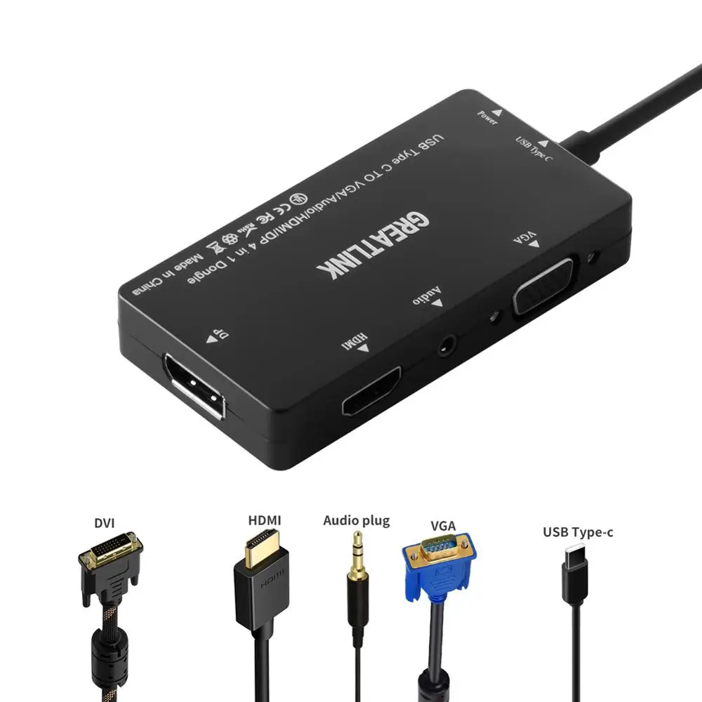 Кабель USB C для дисплея 1 2 HDMI 4K VGA конвертер Type DP 3 5 мм аудио кабель сплиттер Thunderbolt