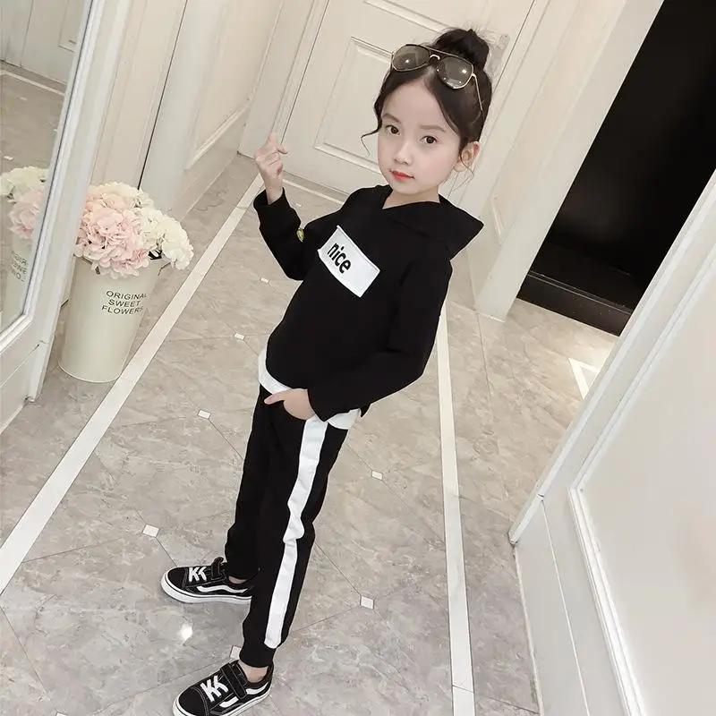 

4-14age girl spring casual clothing set hoodies+pants kids children girls fashion leisure suits