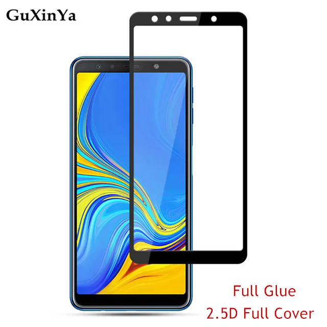 Защитное стекло для экрана Samsung Galaxy A7 2018 полностью клеевое закаленное полное