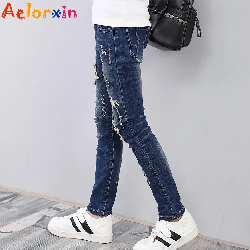 Джинсовые штаны для девочек качественная весенняя одежда детей осенние брюки