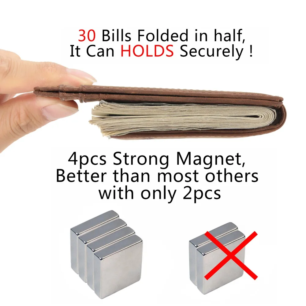 Зажим для денег передний карман кошелек кожаный RFID Блокировка Сильный магнит