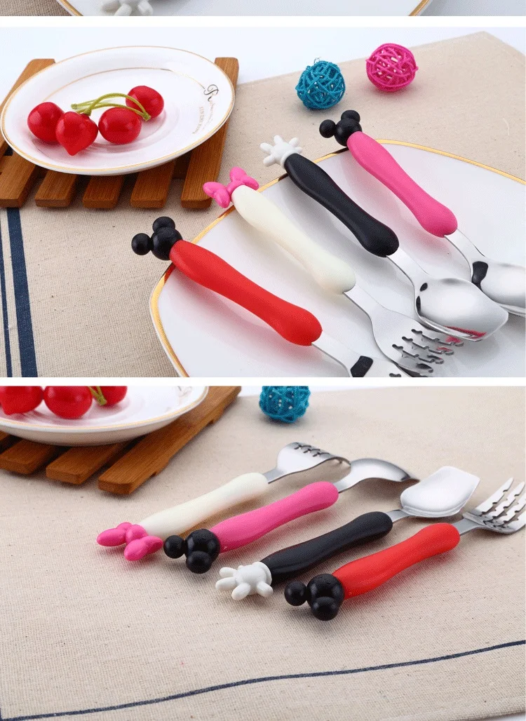 Kids Cute Fork Spoon Mouse Palm Shape Cutlery Baby Food Feeding Tableware Toddler Dinnerware Portable Utensil Feeding Training