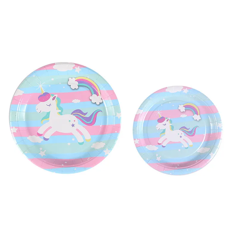 Unicorn Theme Party Wedding Birthday Set Supplies for 10 Packs Paper Plates Cups Drinking Straws Napkins Disposable | Дом и сад