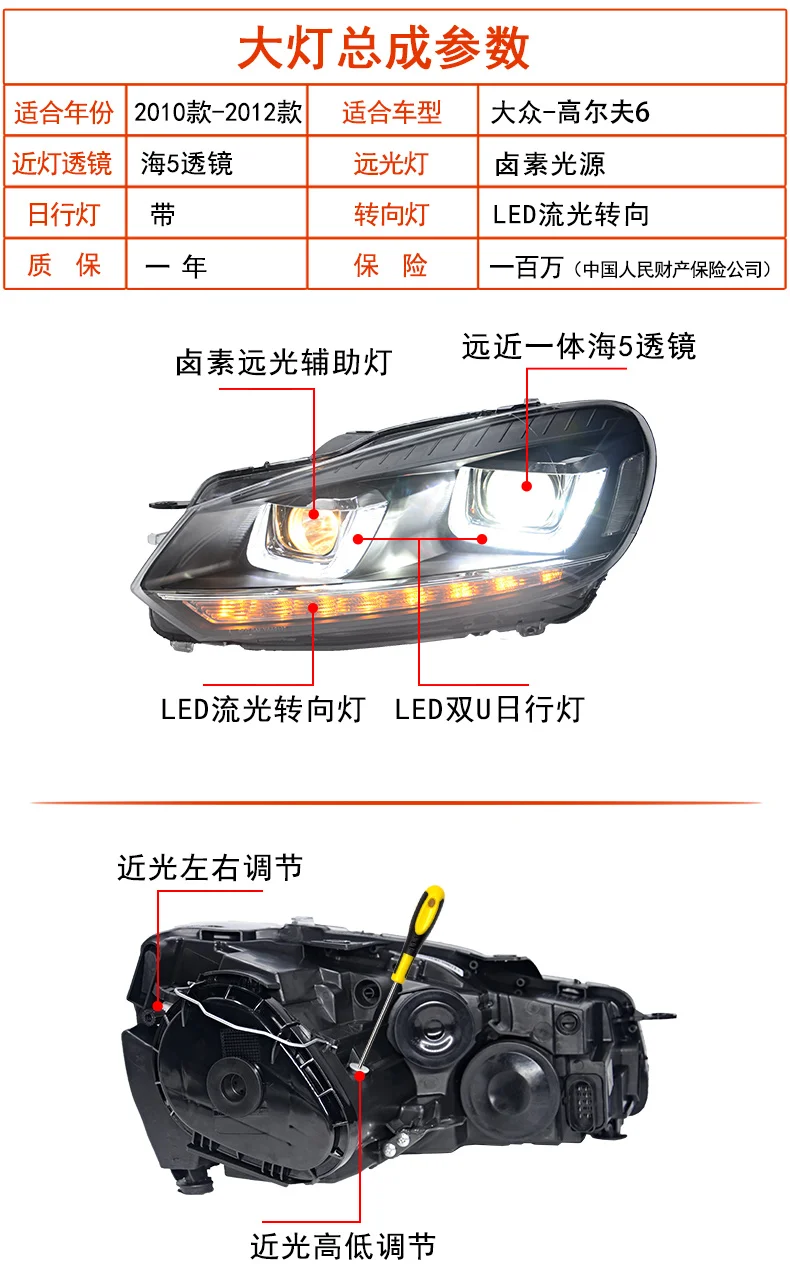 BiNFU для VW golf 6 GTI фары 2009-2012 golf mk6 GTI светодиодный фонарь DRL Hid опция Angel Eye Bi Xenon автомобильный Стайлинг