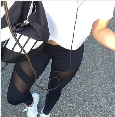 Спортивная Gym Спорт Фитнес тренировки Леггинсы Капри сетки Для женщин Лоскутные