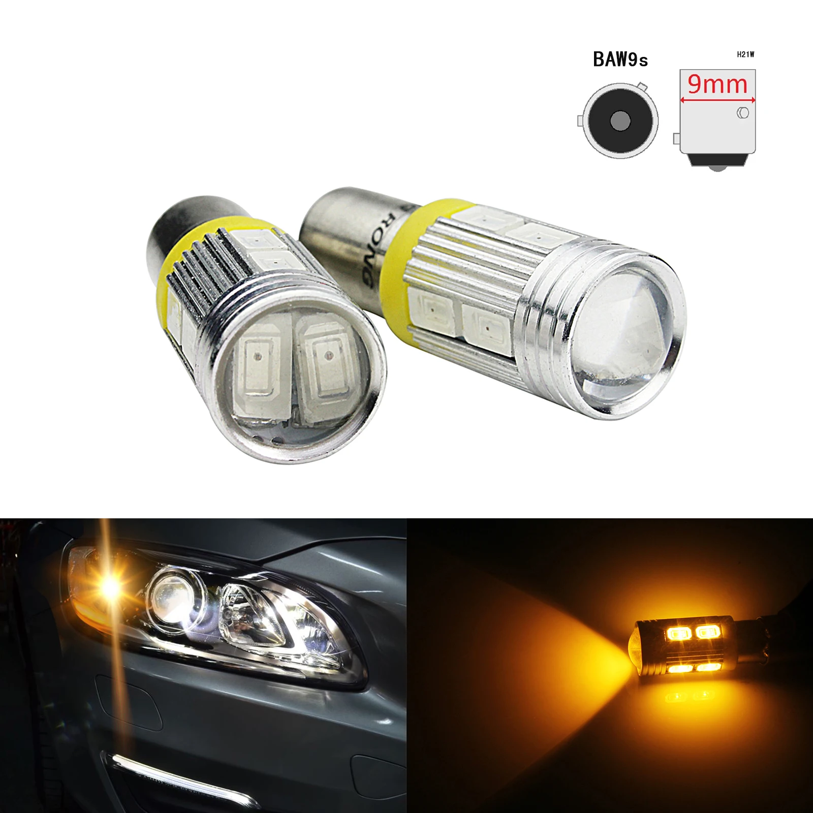 ANGRONG 2x Янтарный BAW9s HY21W 10 SMD 5630 Светодиодный индикатор поворота лампа DRL