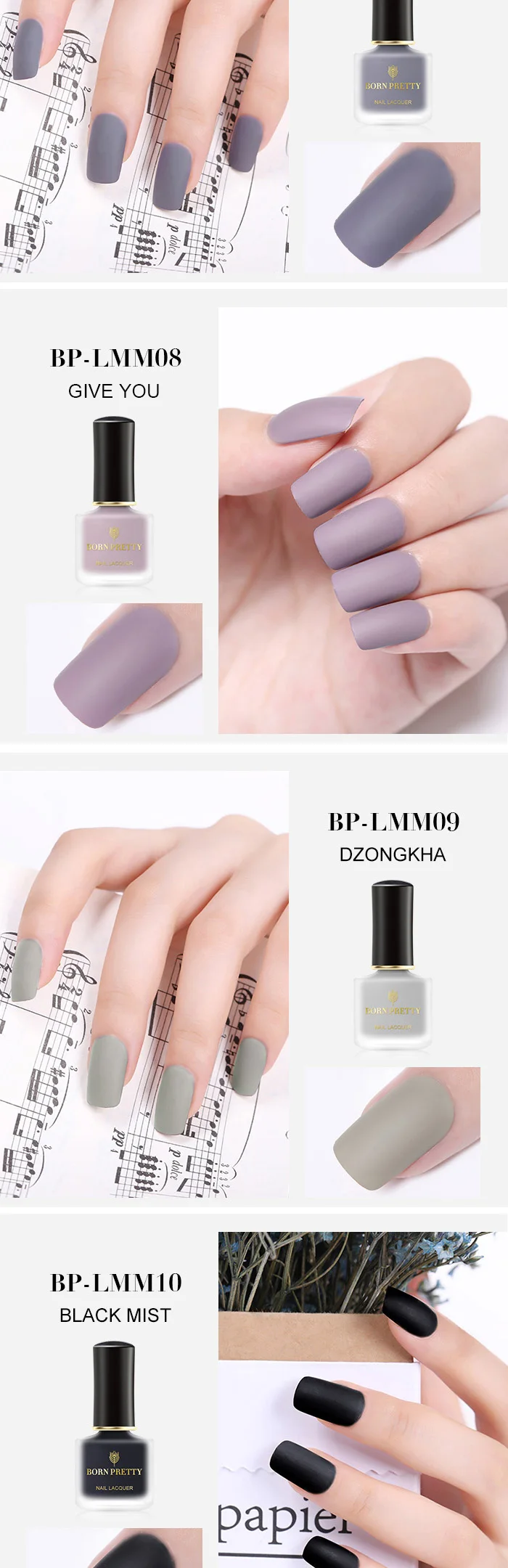 BORN PRETTY 6 мл матовый лак для ногтей маникюр живопись лак для ногтей Черный Фиолетовый лак дизайн