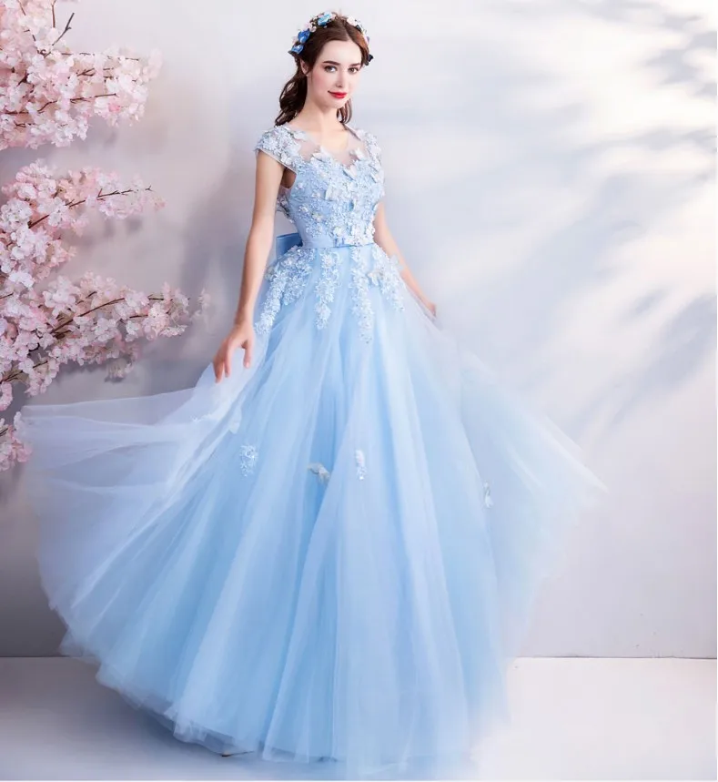 Выпускные платья Вечерние Vestido Formatura светло голубое кружевное платье с