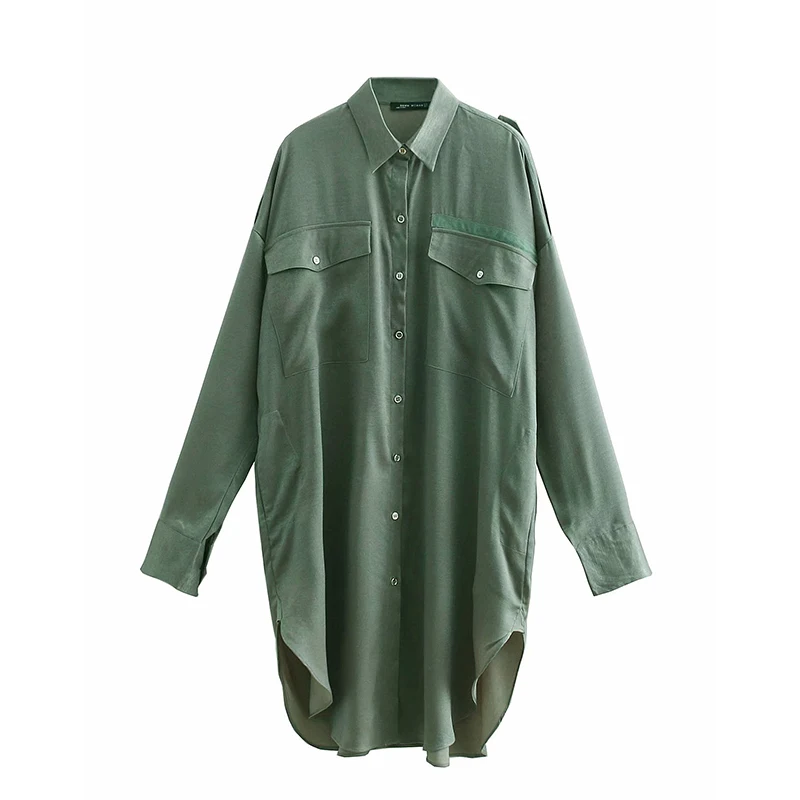 2019 Новинка весны модная зеленая Для женщин длинная рубашка платья для с длинным